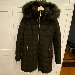 Michael Kors Black Down Puffer Fur Trim Hooded Parka Jacket